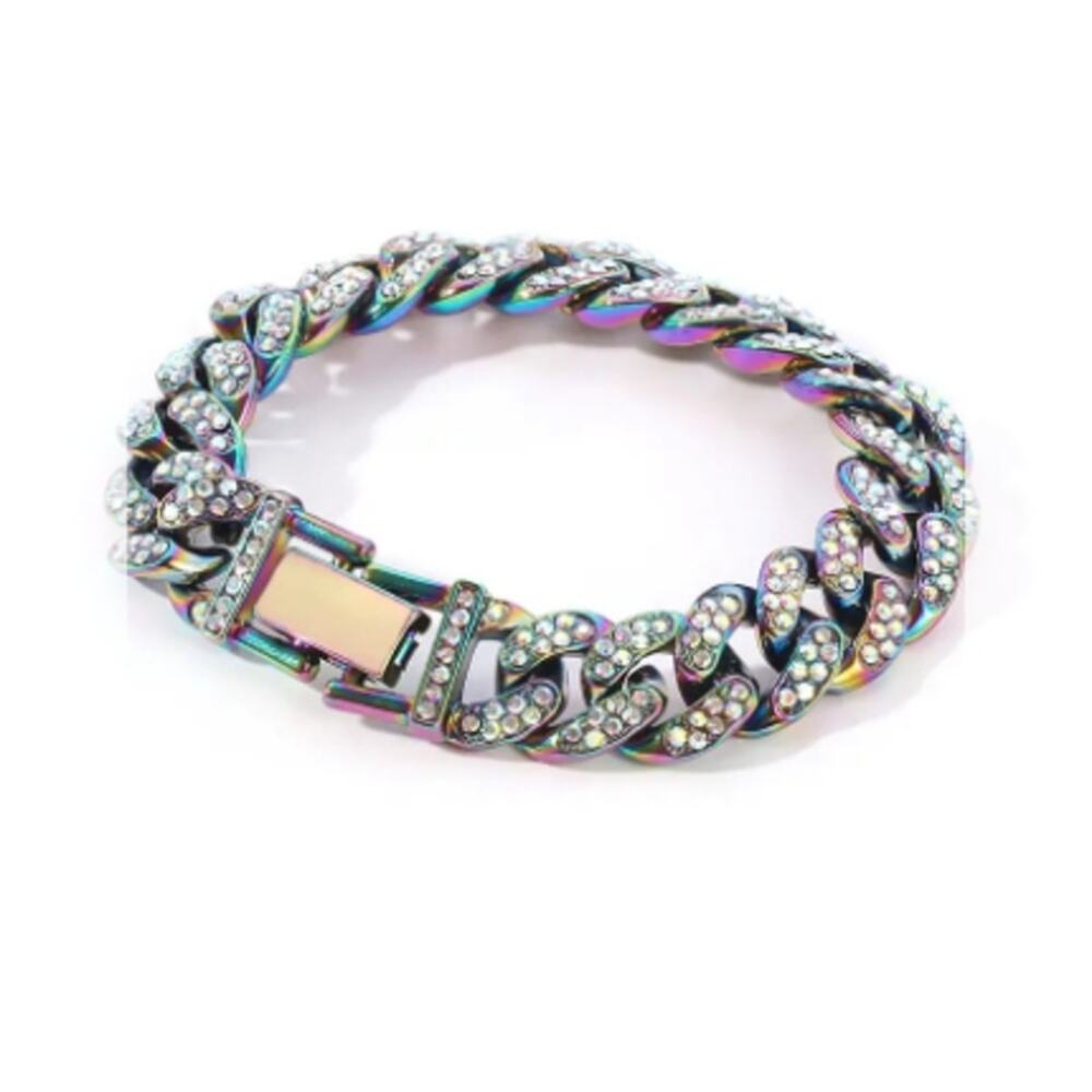 Rainbow Stainless bracelet Cuban Link 8 inches